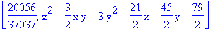 [20056/37037, x^2+3/2*x*y+3*y^2-21/2*x-45/2*y+79/2]